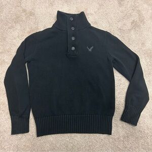 Men’s American Eagle Black Button Zip Collar Cotton Knit Pullover Sweater XS🇨🇦